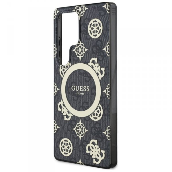 Etui Guess 4G Background Gold            Electroplated Peony Pattern MagSafe do Samsung Galaxy S25 Ultra czarny