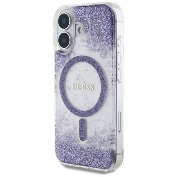 Etui Guess HC Resin Bottom Glitter do    iPhone 16 MagSafe fioletowy