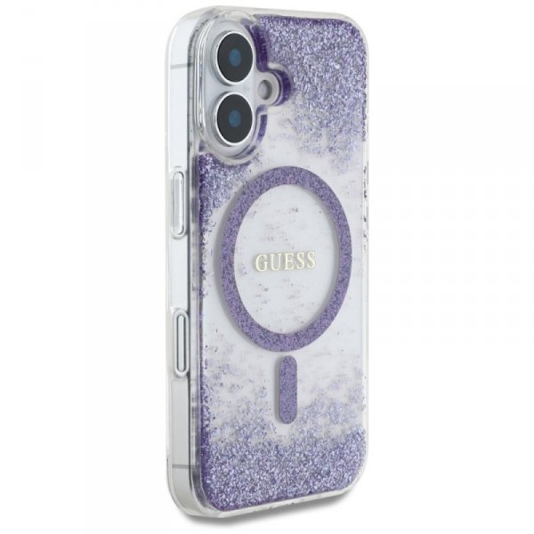 Etui Guess HC Resin Bottom Glitter do    iPhone 16 MagSafe fioletowy