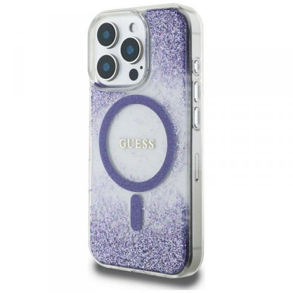 Etui Guess HC Resin Bottom Glitter do    iPhone 16 Pro MagSafe fioletowy