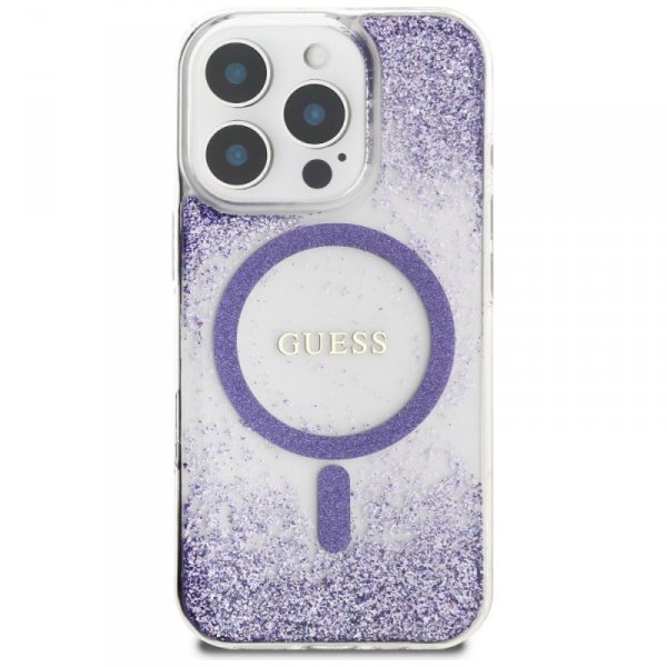 Etui Guess HC Resin Bottom Glitter do    iPhone 16 Pro MagSafe fioletowy