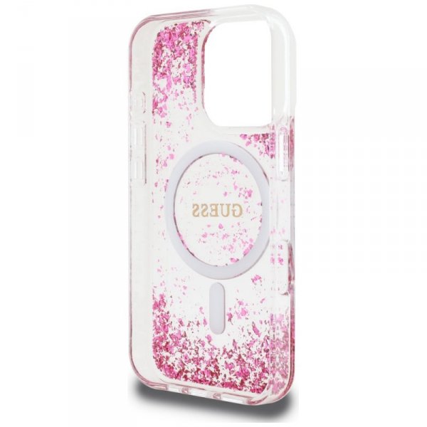 Etui Guess HC Resin Bottom Glitter do    iPhone 16 Pro MagSafe różowy