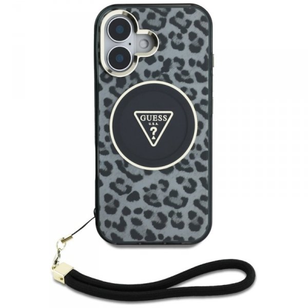 Etui Guess HC IML Leopard Triangle Cord  Strap do iPhone 16 MagSafe czarny