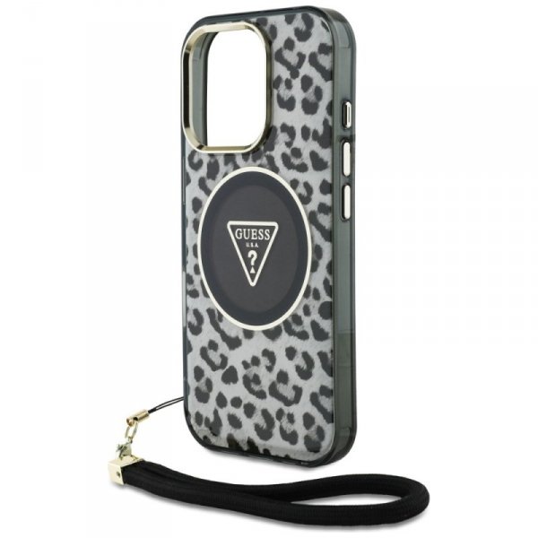 Etui Guess HC IML Leopard Triangle Cord  Strap do iPhone 16 Pro Max MagSafe czarny
