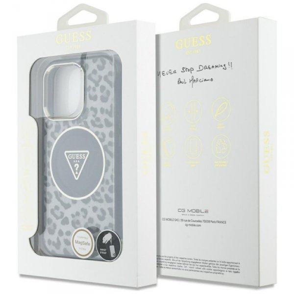 Etui Guess HC IML Leopard Triangle Cord  Strap do iPhone 16 Pro Max MagSafe czarny