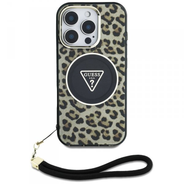 Etui Guess HC IML Leopard Triangle Cord  Strap do iPhone 16 Pro Max MagSafe brązowy
