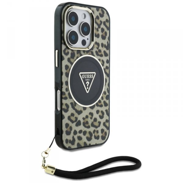 Etui Guess HC IML Leopard Triangle Cord  Strap do iPhone 16 Pro Max MagSafe brązowy
