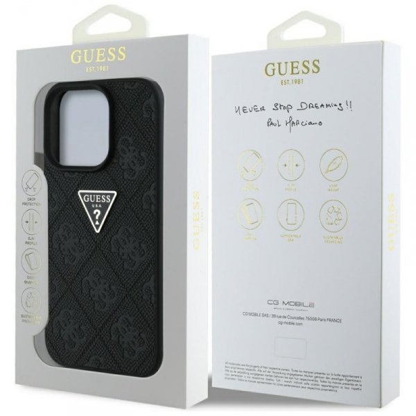 Etui Guess Hot Stamp 4G Pattern Triangle Metal Logo do iPhone 16 Pro czarny