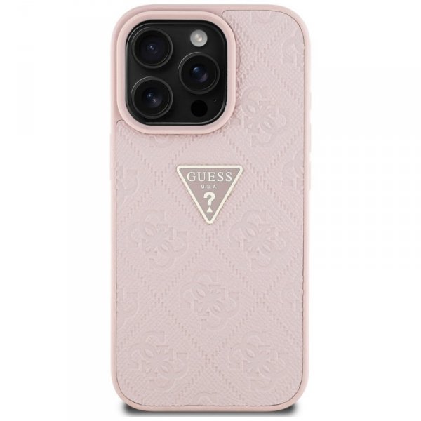 Etui Guess Hot Stamp 4G Pattern Triangle Metal Logo do iPhone 16 Pro Max różowy
