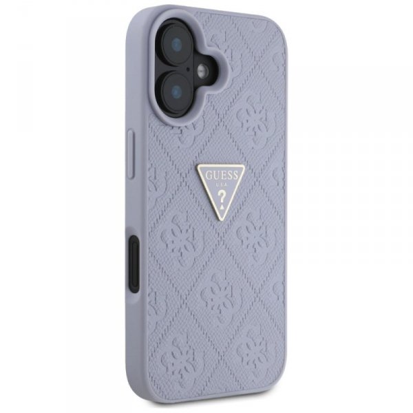 Etui Guess Hot Stamp 4G Pattern Triangle Metal Logo do iPhone 16 fioletowy