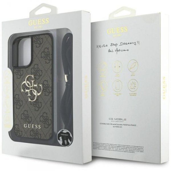 Etui Guess 4G Big Logo Cord Stap         Crossbody do iPhone 16 Plus brązowy