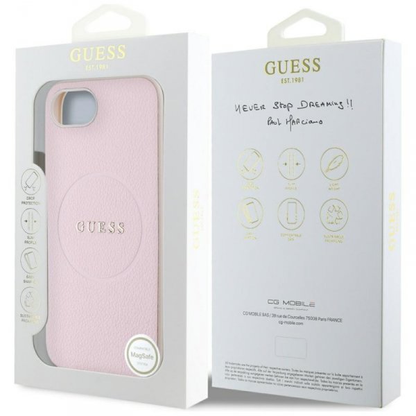 Etui Guess Grained Ring MagSafe do       iPhone 16e różowy