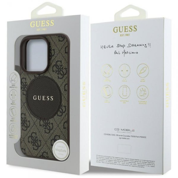 Etui Guess 4G Circle Classic Logo        MagSafe do iPhone 16 Pro Max brązowy