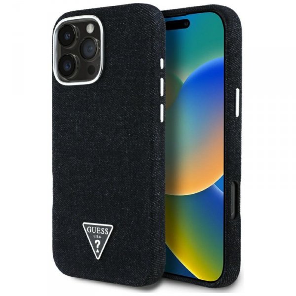 Etui Guess Denim Triangle Logo MagSafe   do iPhone 16 Pro Max czarny