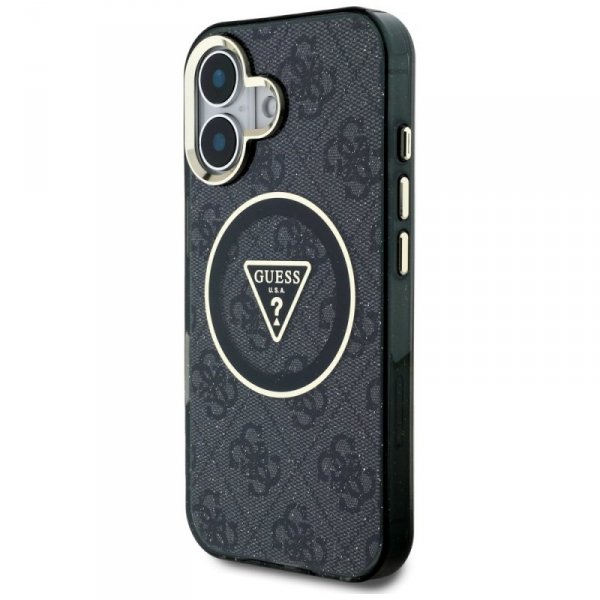 Etui Guess IML Metal Glitter 4G Circle   Triangle MagSafe do iPhone 16 czarny