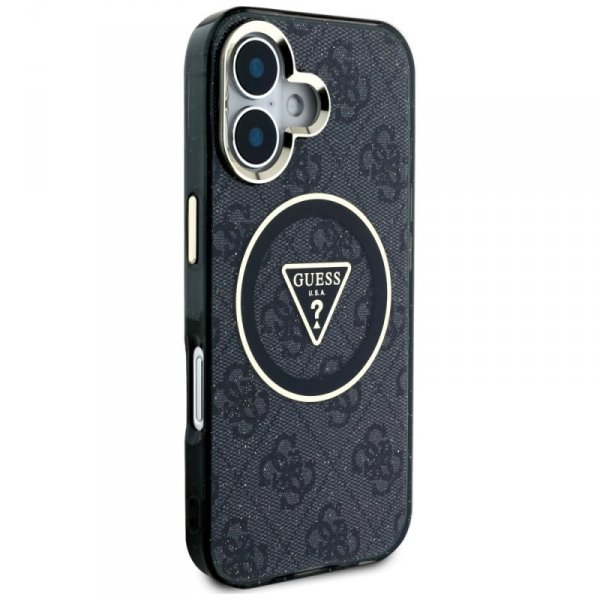 Etui Guess IML Metal Glitter 4G Circle   Triangle MagSafe do iPhone 16 czarny
