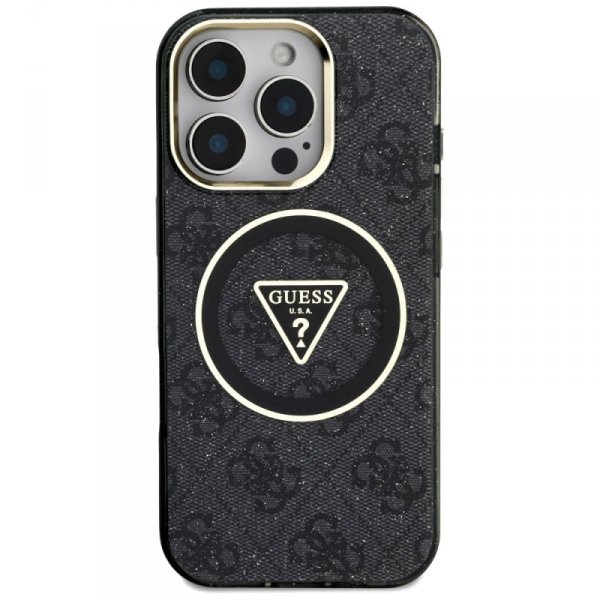 Etui Guess IML Metal Glitter 4G Circle   Triangle MagSafe do iPhone 16 Pro czarny