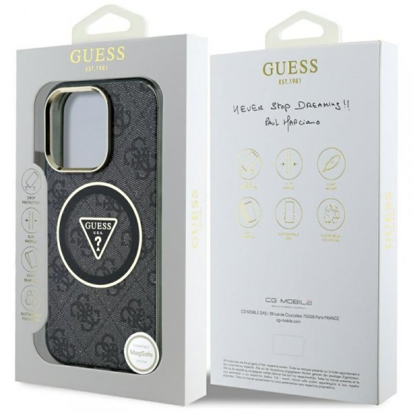 Etui Guess IML Metal Glitter 4G Circle   Triangle MagSafe do iPhone 16 Pro czarny