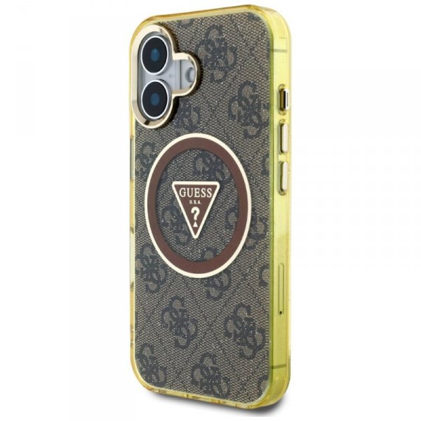 Etui Guess IML Metal Glitter 4G Circle   Triangle MagSafe do iPhone 16 brązowy