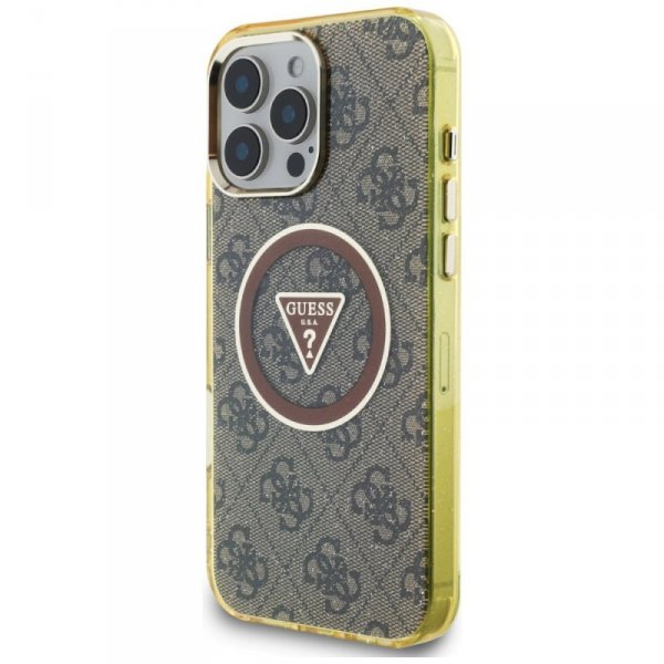 Etui Guess IML Metal Glitter 4G Circle   Triangle MagSafe do iPhone 16 Pro brązowy