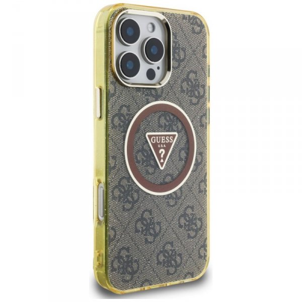 Etui Guess IML Metal Glitter 4G Circle   Triangle MagSafe do iPhone 16 Pro brązowy