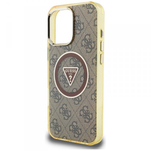 Etui Guess IML Metal Glitter 4G Circle   Triangle MagSafe do iPhone 16 Pro Max brązowy