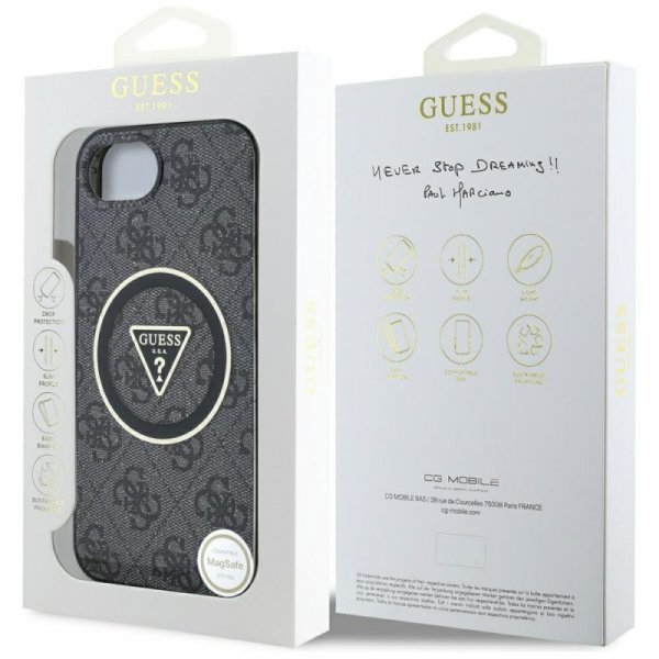 Etui Guess IML Metal Glitter 4G Circle   Triangle MagSafe do iPhone 16e czarny