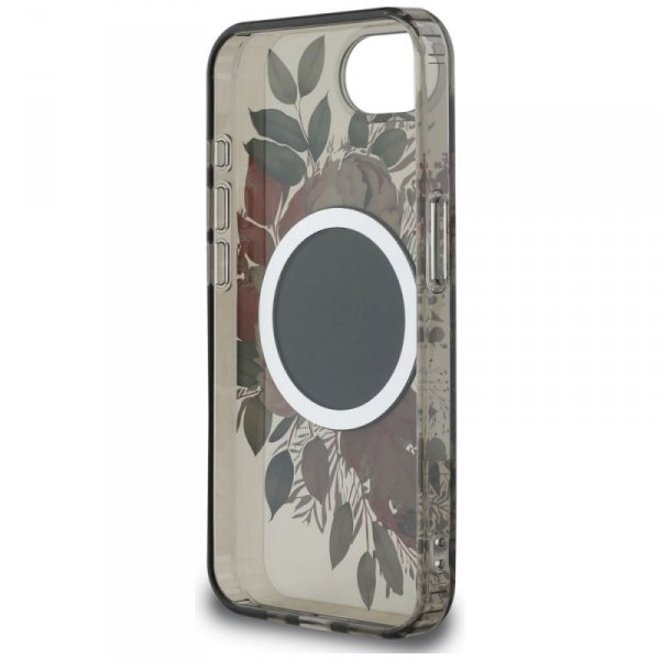 Etui Guess IML Flowers MagSafe do iPhone 16e czarny