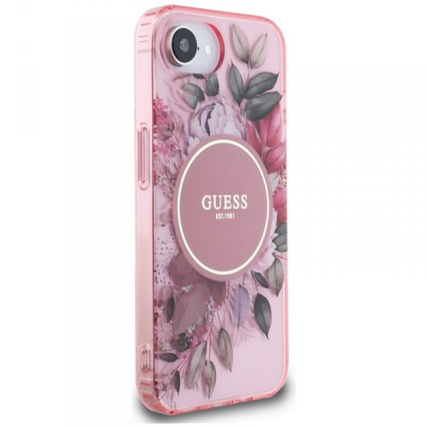 Etui Guess IML Flowers MagSafe do iPhone 16e różowy