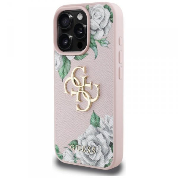 Etui Guess Grained Roses Big 4G logo do  iPhone 16 Pro różowy