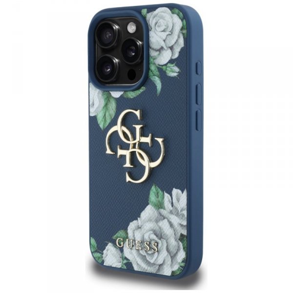 Etui Guess Grained Roses Big 4G logo do  iPhone 16 Pro niebieski