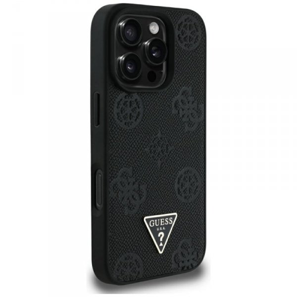 Etui Guess Grained Hot Stamp Peony       Triangle Logo MagSafe do iPhone 16 Pro Max czarny