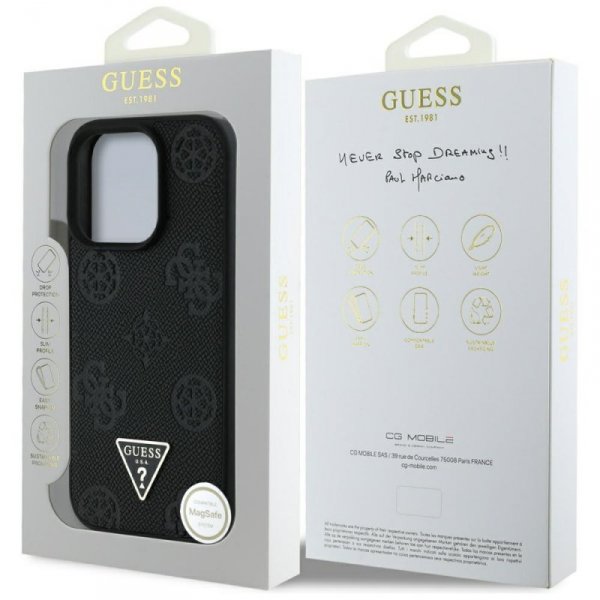 Etui Guess Grained Hot Stamp Peony       Triangle Logo MagSafe do iPhone 16 Pro Max czarny