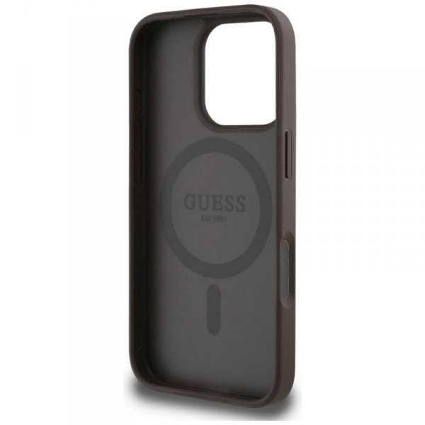 Etui Guess Grained Hot Stamp Peony       Triangle Logo MagSafe do iPhone 16 Pro Max brązowy