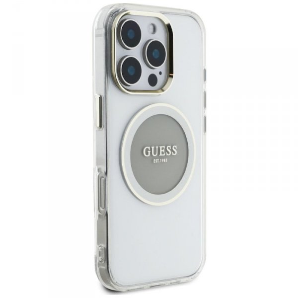 Etui Guess IML Metal Colored Circle      Classic Logo MagSafe do iPhone 16 Pro szary