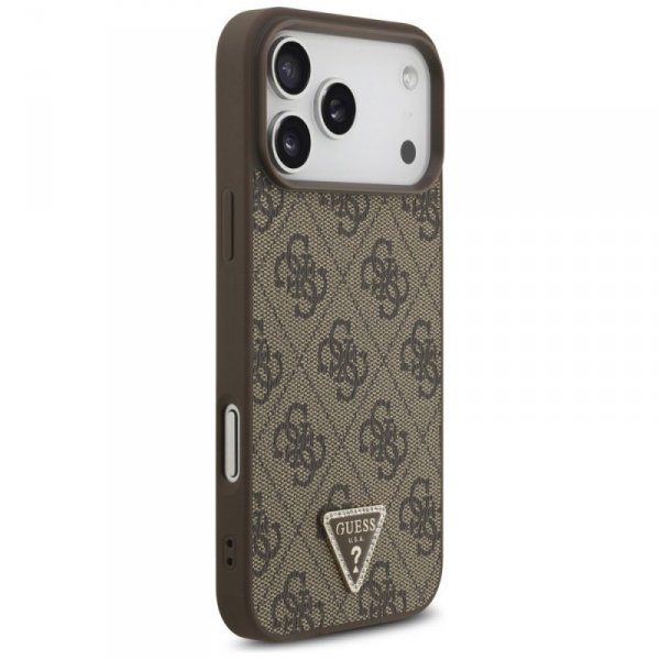 Etui Guess Leather 4G Triangle Strass    MagSafe do iPhone 17 Pro Max brązowy