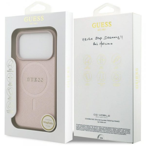 Etui Guess Saffiano Classic Logo MagSafe do iPhone 17 Pro różowy