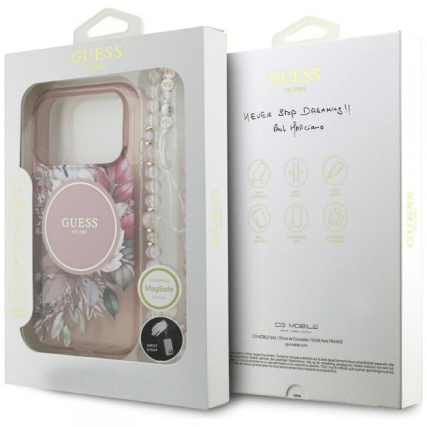 Etui Guess IML Flowers Pearl Strap       MagSafe do iPhone 17 Pro różowy