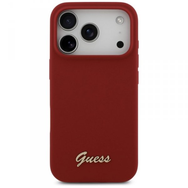 Etui Guess Silicone Script Metal Logo    MagSafe do iPhone 17 Pro magenta