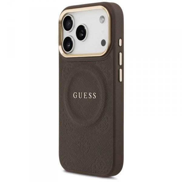 Etui Guess Peony Hot Stamp MagSafe do    iPhone 17 Pro brązowy