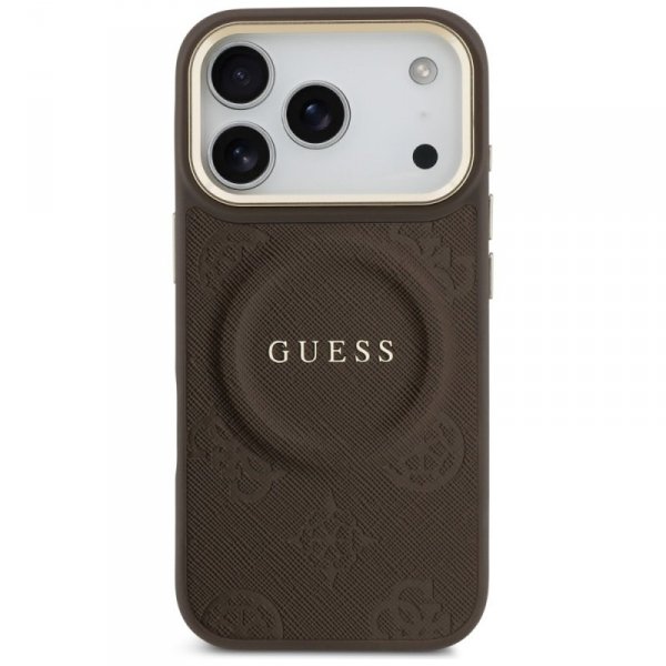 Etui Guess Peony Hot Stamp MagSafe do    iPhone 17 Pro brązowy