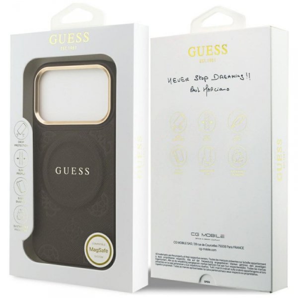 Etui Guess Peony Hot Stamp MagSafe do    iPhone 17 Pro brązowy