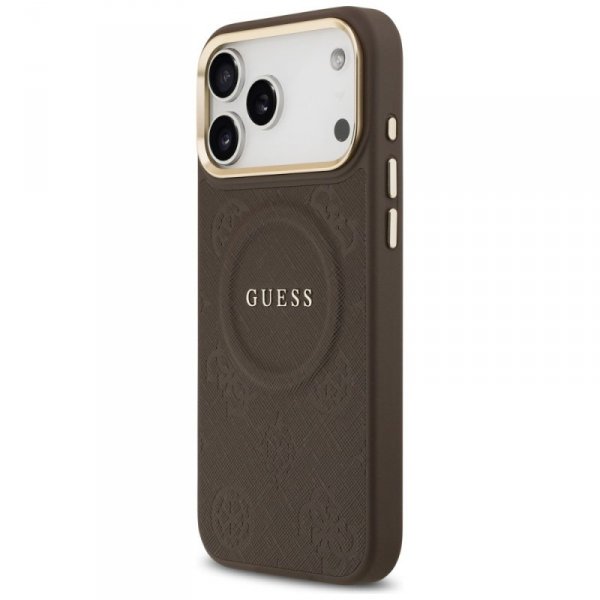 Etui Guess Peony Hot Stamp MagSafe do    iPhone 17 Pro Max brązowy