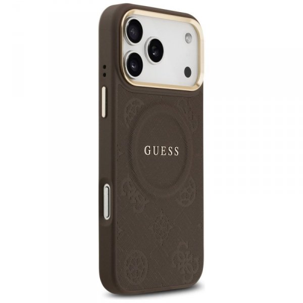 Etui Guess Peony Hot Stamp MagSafe do    iPhone 17 Pro Max brązowy