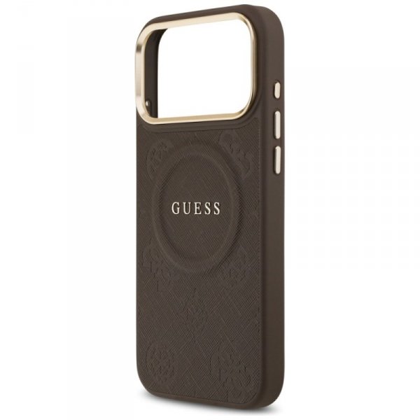 Etui Guess Peony Hot Stamp MagSafe do    iPhone 17 Pro Max brązowy
