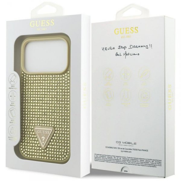 Etui Guess Rhinestone Triangle Logo do   iPhone 17 Pro złoty