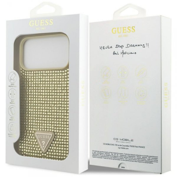 Etui Guess Rhinestone Triangle Logo do   iPhone 17 Pro Max złoty