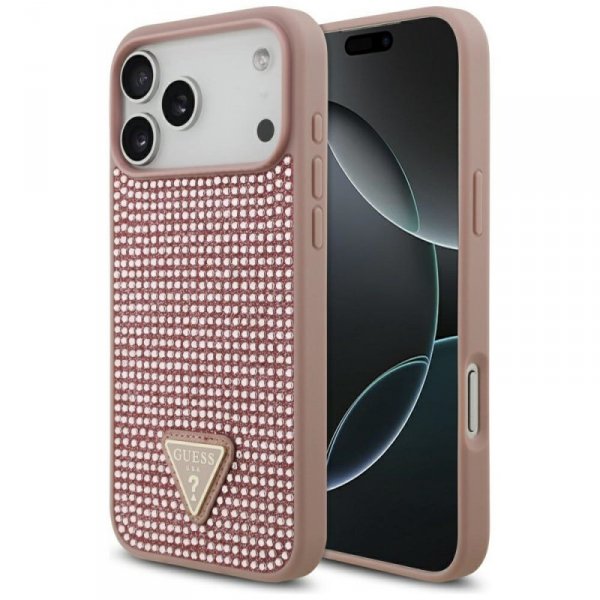 Etui Guess Rhinestone Triangle Logo do   iPhone 17 Pro Max różowy