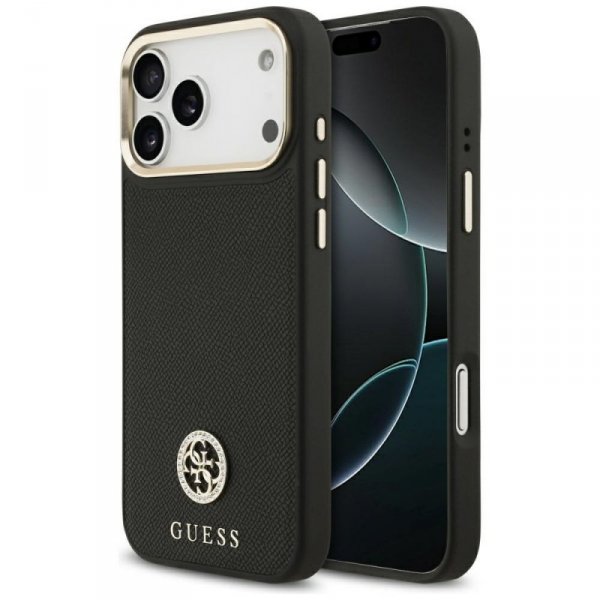 Etui Guess Grained Strass Logo MagSafe   do iPhone 17 Pro Max czarny