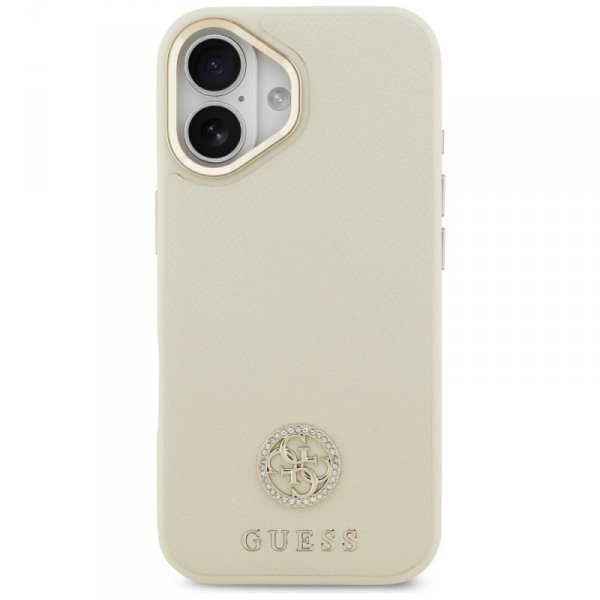 Etui Guess Grained Strass Logo MagSafe   do iPhone 17 beżowy